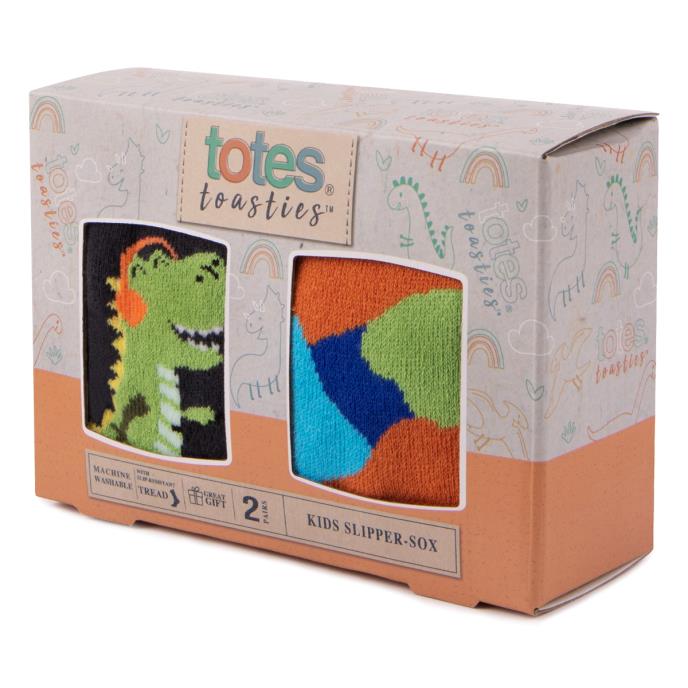 totes toasties Childrens Original Slipper Socks (Twin Pack) Dino Extra Image 1